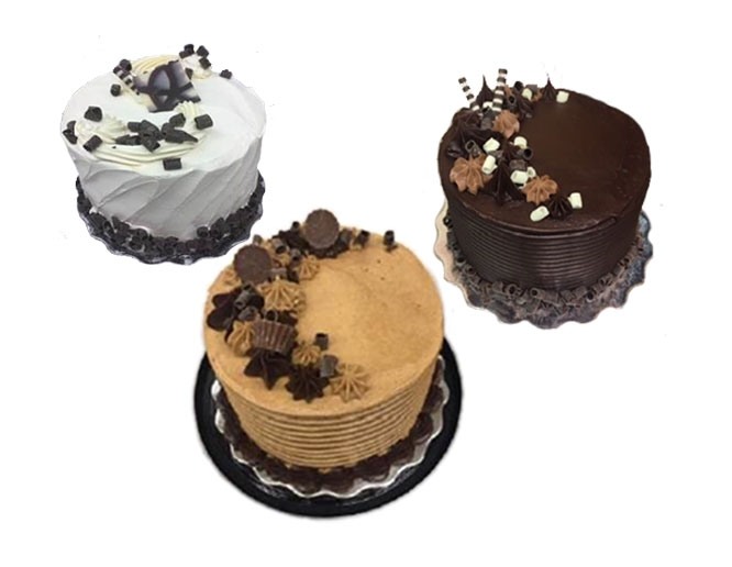 Trio of cakes, Decorated, chocolate, vanilla, caramel