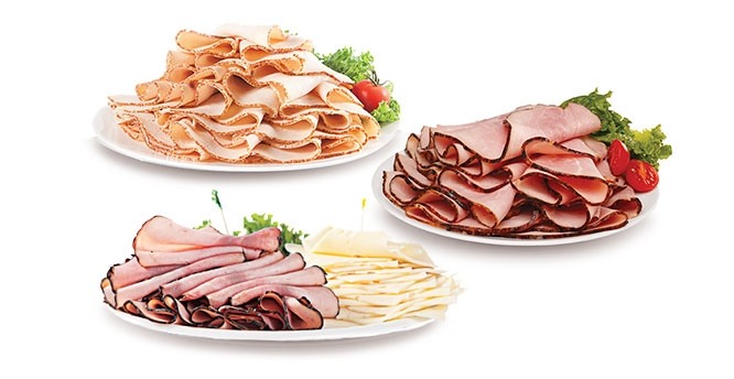 Sliced meat, sliced cheese, plated sliced meat and cheese, deli meat, deli cheese