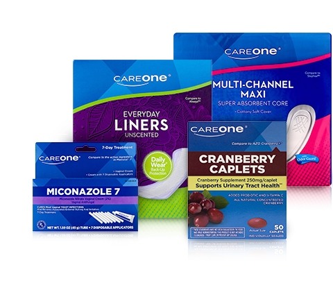 Assortment of CareOne brand Feminine Care Products