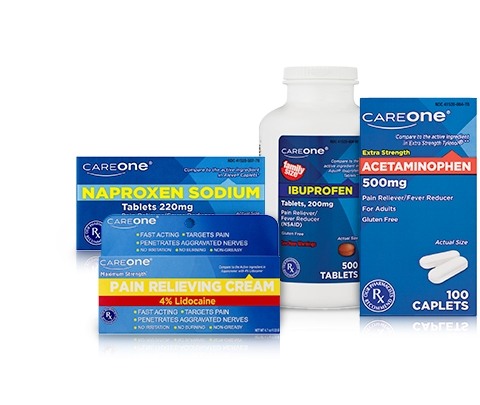 Assortment of CareOne brand Pain Relief products