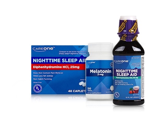 Assortment of CareOne brand Sleep Aid products