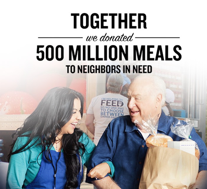 Together we donated 500 million meals to neighbirs in need, helping neighbor, food lion feeds