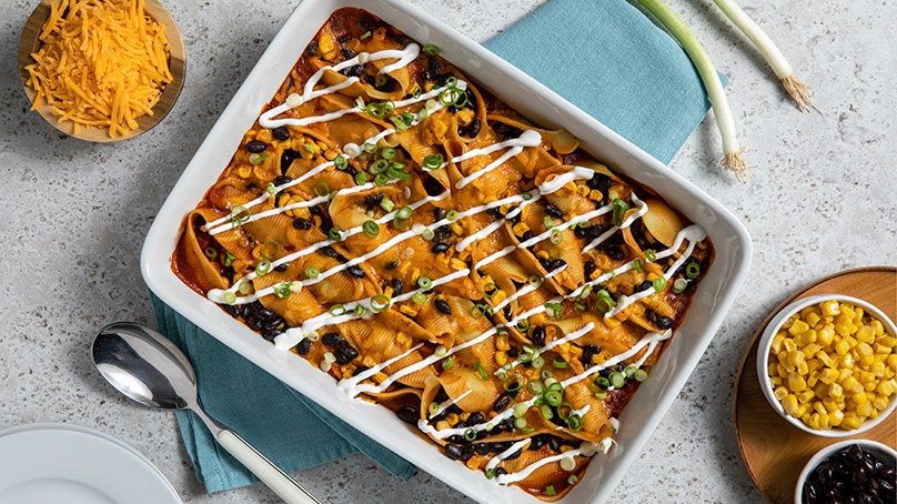 Black Bean and Corn Enchilada Stuffed Shells