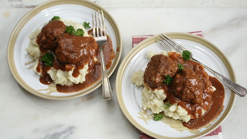 Braised Meatballs & Roasted Mashed Potatoes