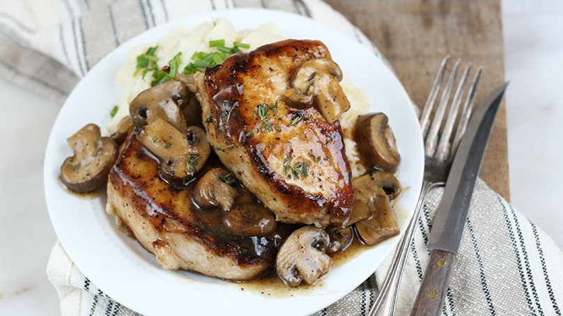 Cast Iron Marsala Pork Chops with Buttermilk and Chive Mashed Potatoes