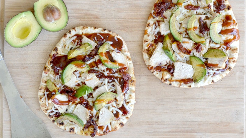 Grilled Barbecue Chicken and Avocado Naan Pizza