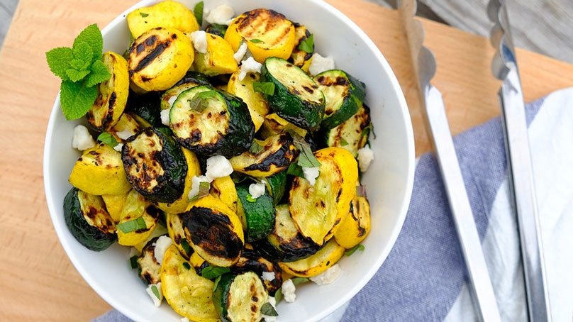 Grilled Summer Squash with Feta and Mint