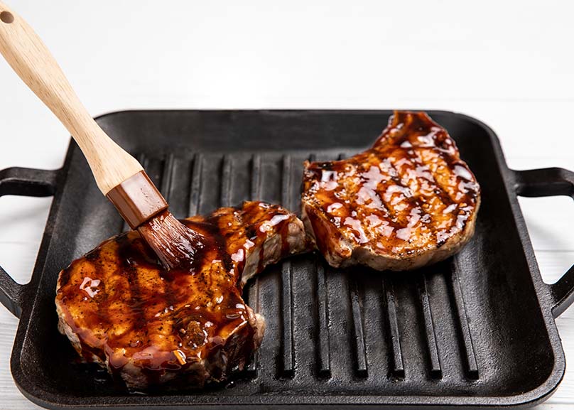 Grill with Pork Chops brushed with Honey-Garlic Glaze, Glaze brush