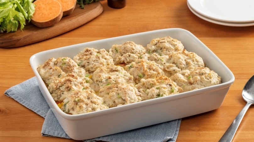 Leftover Turkey & Stuffing Biscuit Bake