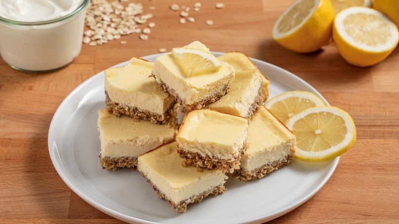 Lemony Greek Yogurt Cheesecake Bars