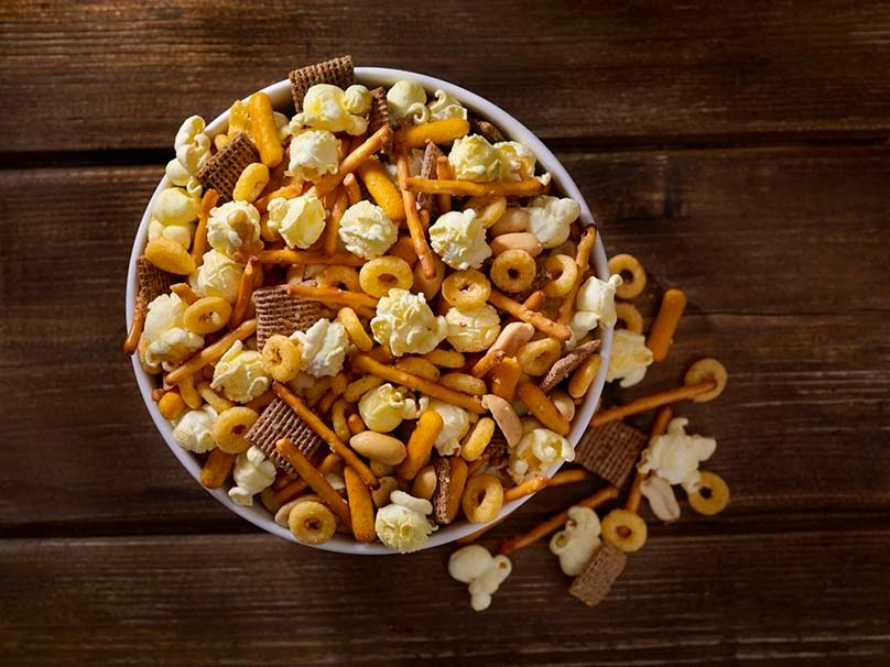 Popcorn snack mix in Bowl