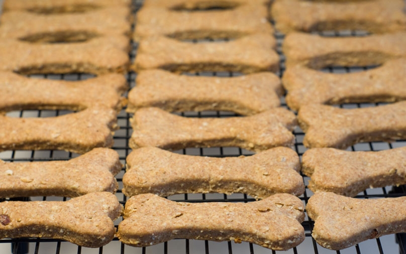 Homemade Dog treats on cooling rack.