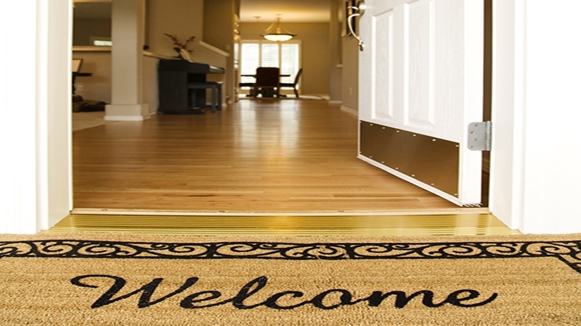 Welcome mat at front door