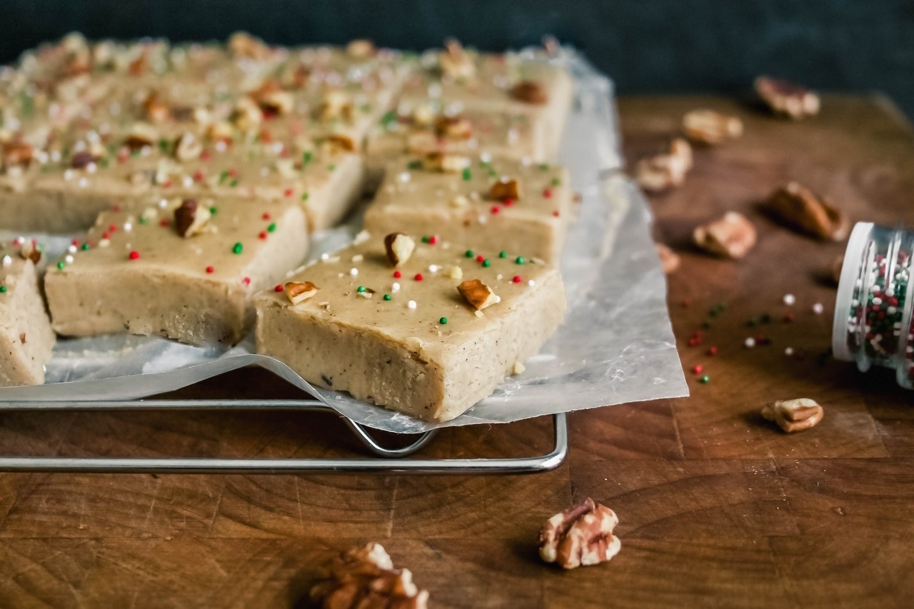 Easy Gingerbread Fudge on wax paper sitting on cooling rack