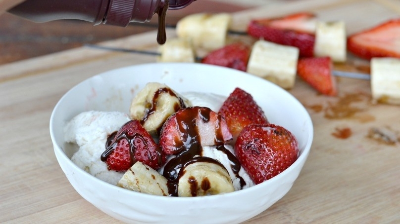 Grilled Strawberries over Ice Cream